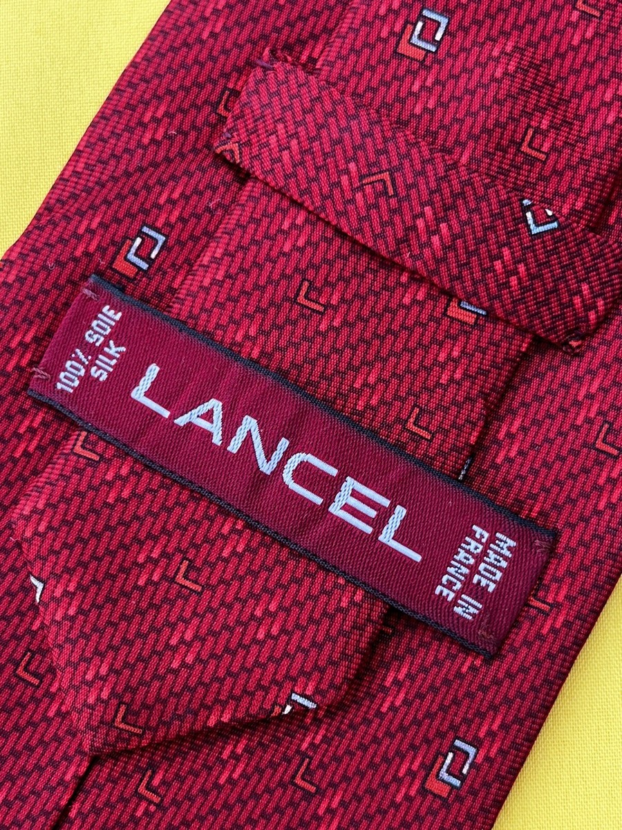 Authentic LANCEL Solid Striped Plaids Twin L Design On Red 100