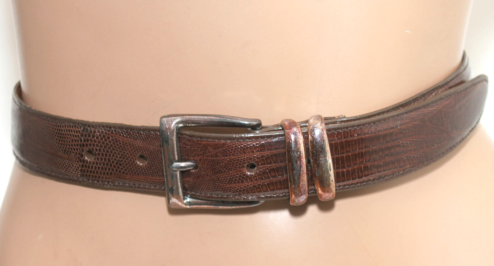 CROOKHORN DAVIS Lizard Pattern Brown Leather Belt… - image 1