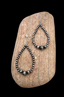 Southwestern Western Navajo Pearl Style Teardrop Hoop Dangle Earrings