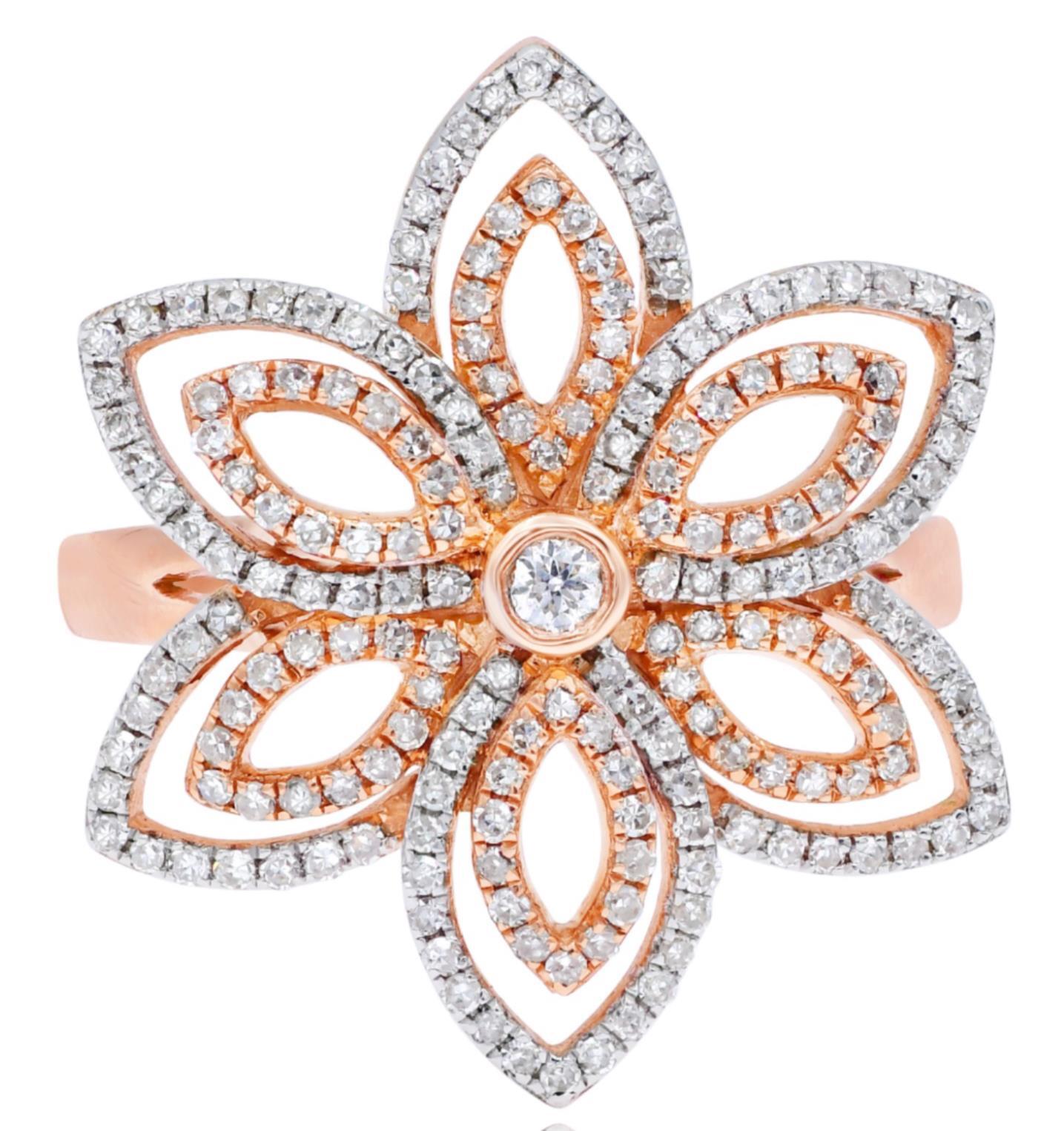 LARGE .73CT DIAMOND 14KT WHITE & ROSE GOLD MULTI LEAF INFINITY FLOWER LOVE RING