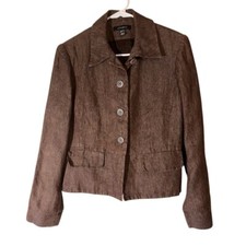 Louben Blazer Jacket Tweed Brown Button Up Lined Women's Size 8