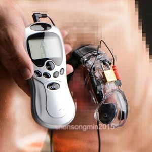 Black Electric Male Chastity Device BDSM Restraint E-stim Lock Ring Bondage Cage