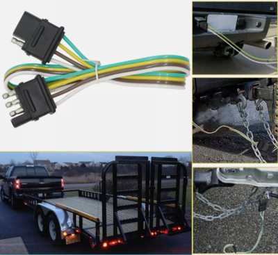 2ft 4-Pin Plug 18 AWG Flat Wire Connector Trailer Light Wiring Harness Extension