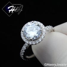 WOMEN SOLID 925 STERLING SILVER ICY BLING CZ ROUND ENGAGEMENT RING SR130