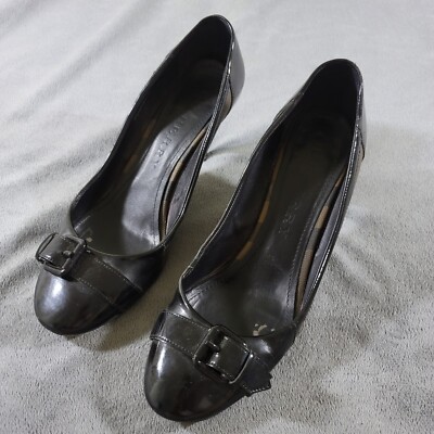 Burberry Women's Black Nova Check Canvas Leather Buckle Pumps Size 39.5 US 9.5