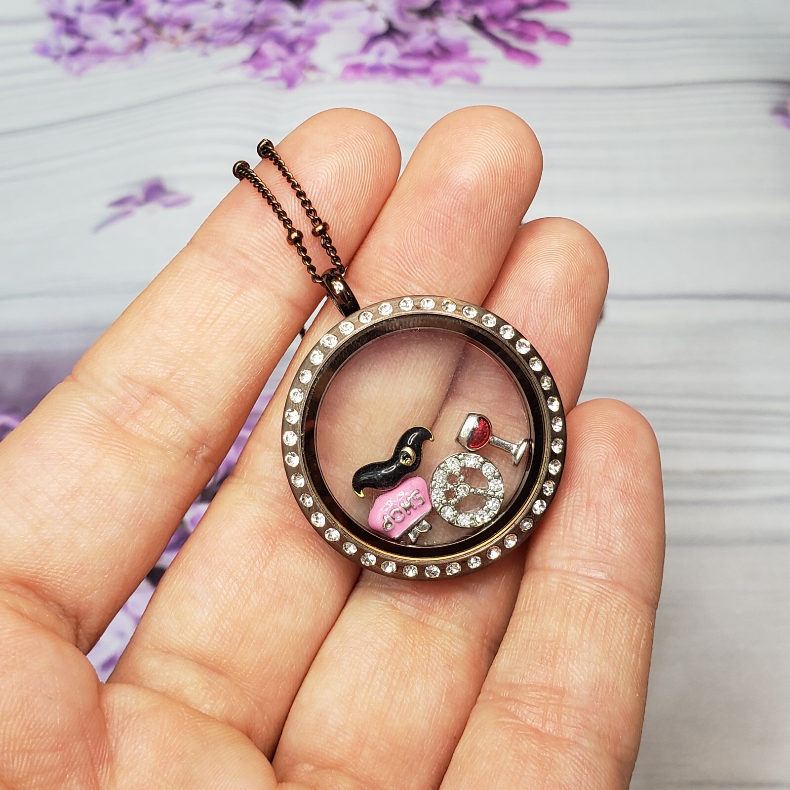 ORIGAMI OWL Floating Charms Locket Chain Peace Purse Mustache Wine | eBay