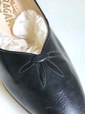 AUTH VINTAGE SALVATORE FERRAGAMO BLACK HEEL SHOES US SZE 7B MADE IN ITALY UNUSED