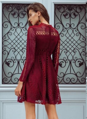 Women's High Neck Crochet Lace Flared Skater Dress - Burgundy 10 12 AUS STOCK | eBay Women's High Neck Crochet Lace Flared Skater Dress - Burgundy 10 12 AUS STOCK | eBay