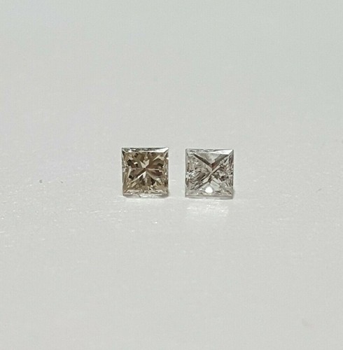 Genuine white diamonds. Set of 2 natural princess cut diamonds.   .14 carat t.w.