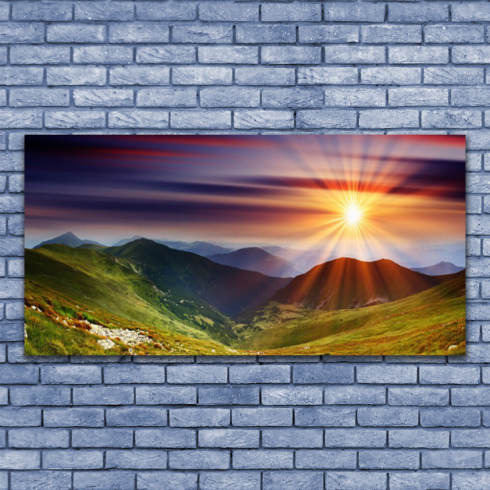 Tableau en verre acrylique nature et montagne de 140x70 cm pour salon