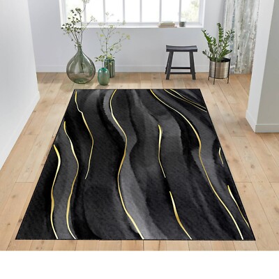 Elegant Watercolor Black,Gray and Gold Rug, Watercolor Rug, Abstarct Rug, Art