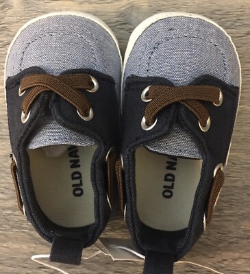 Old Navy Baby Canvas Boat Shoes Blue with Brown Laces Sz 0-3