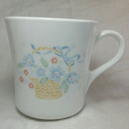 CORNING Country Cornflower MUGS Cups Basket of Blue & Pink Flowers 8 oz Set of 2 - Picture 4 of 9