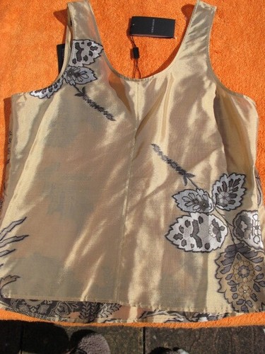 Georgio Armani SILK VEST top bronze with dk gold leafy embroidery IT46 UK14 bnwt - Picture 6 of 14