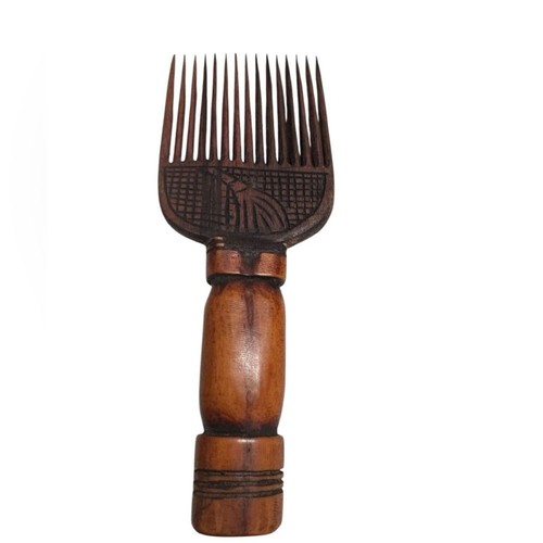 Hand-Carved Wooden Comb | African Style Decorative Hair Pick | Tribal Design - Picture 4 of 6
