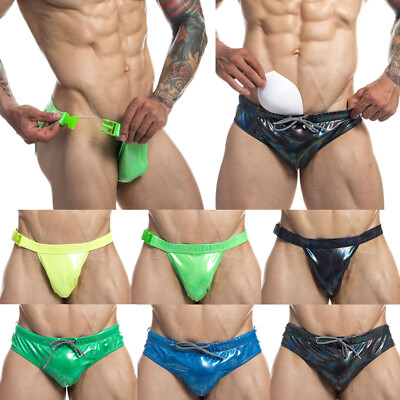 Herren Bademode Wetlook Unterwäsche Slip Swim Bikini Laser Schnalle / Schwammpad