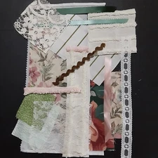 Slow Stitch Kit Green Pink Fabric Ribbon Shabby Romantic Floral Mindful Sew E