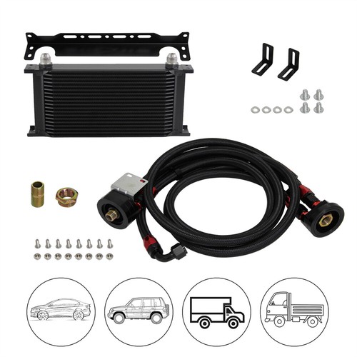 Universal 19 Row AN10 Oil Cooler Kit Relocation Adapter Bracket Kit Black - Picture 5 of 10
