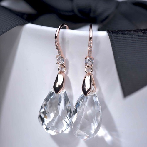 18k white gold gf made with SWAROVSKI crystal drop dangle stud classic earrings - Picture 10 of 11