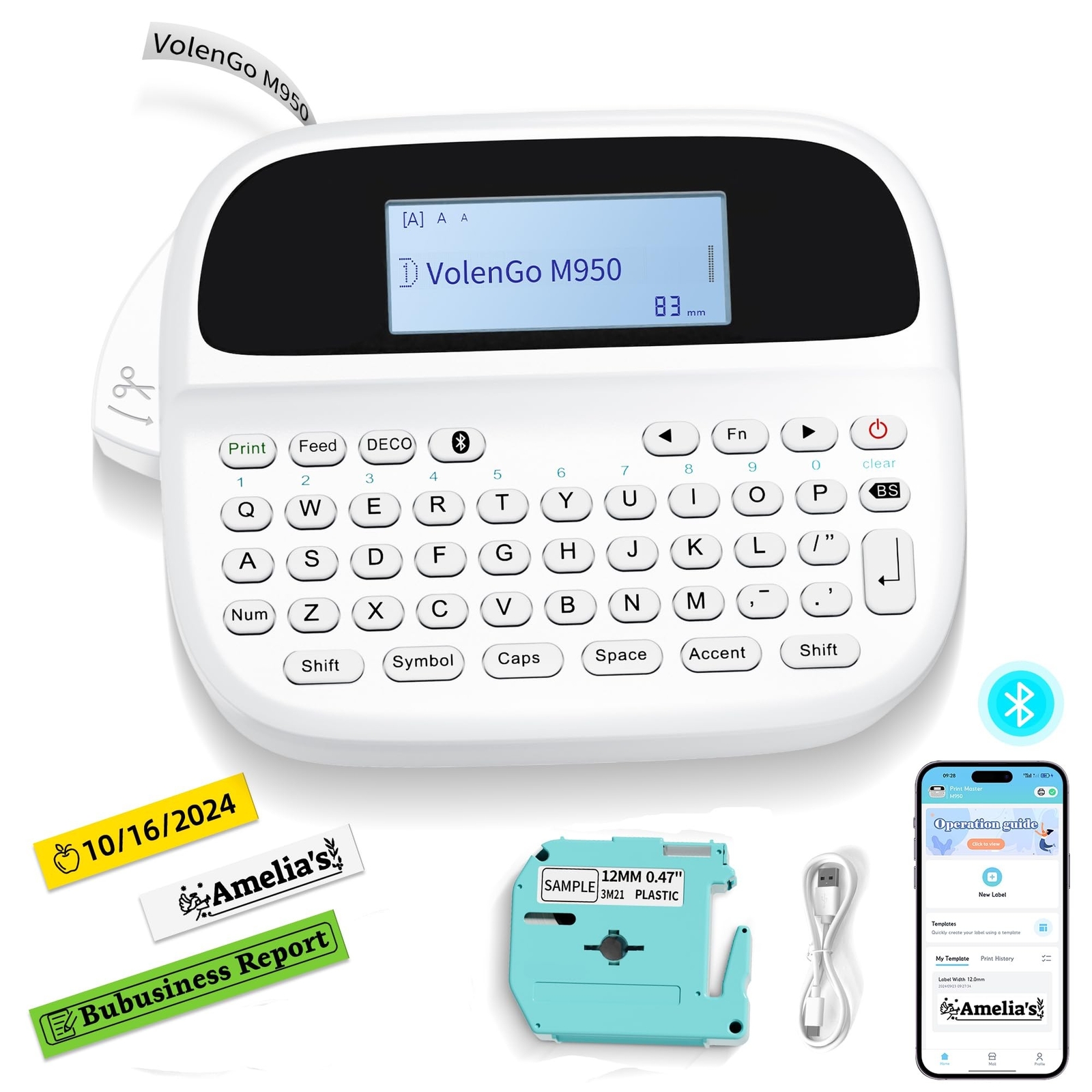 M950 Rechargeable Label Maker with Backlit Display and Tapes