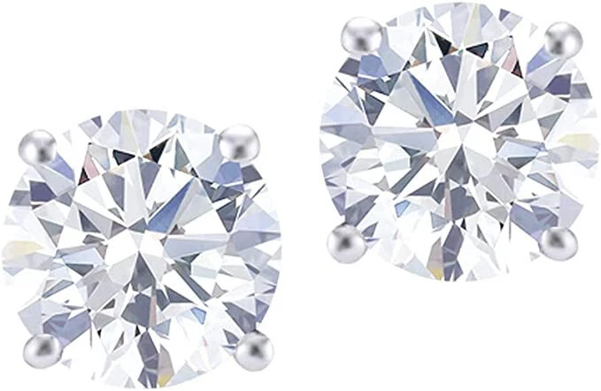 Aretes solitarios redondos de diamantes cultivados en laboratorio de 2 quilates en oro blanco de 10 quilates Foto 2 de 4