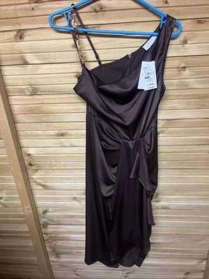 Quiz Satin Mixed Chain Midi Dress Brown Size 6 - Image 1 of 4