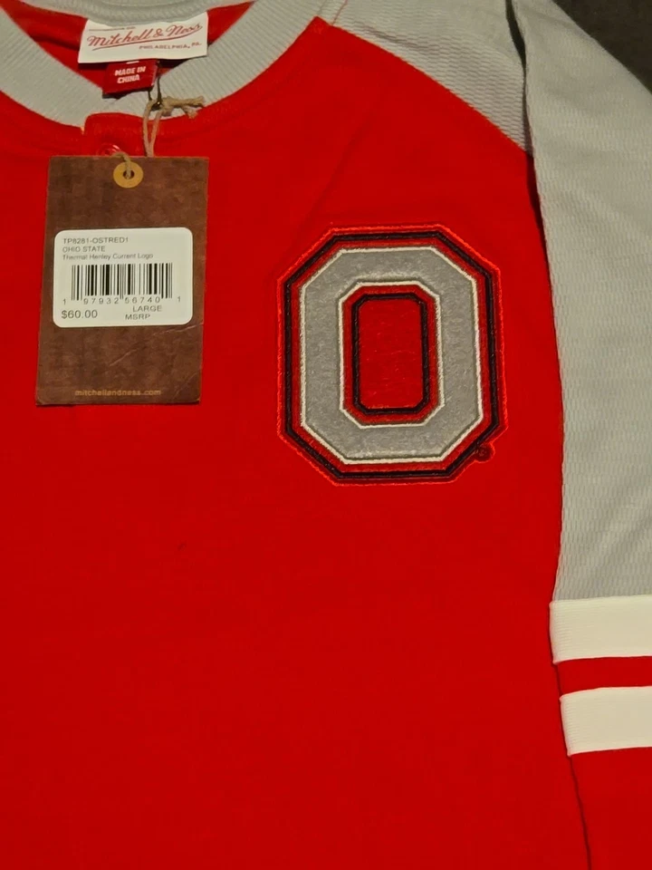 Mitchell & Ness Ohio State Buckeyes Henley Térmico Talla Grande Nuevo con Etiquetas Precio de venta sugerido por el fabricante $60.00 Foto 2 de 4