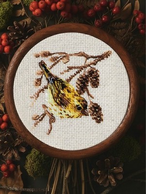 RIOLIS Counted Cross Stitch Kit 2329 Siskin-Little Bird on a Branch & Pine Cones