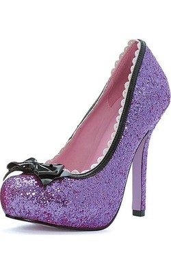 ADULT WOMENS PURPLE GLITTER PRINCESS HIGH HEEL SHOES FANCY DRESS