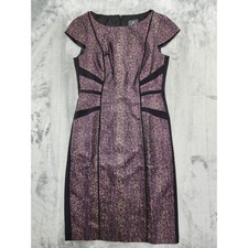 Adrianna Papell Dress Womens 4 Black Purple Metallic Snake Cap Sleeve Sheath