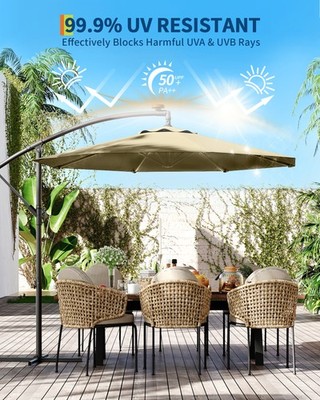 brown patio umbrella base with hidden wheels Costway Cantilever Umbrella Base with Wheels, Retractable Pull Rod,