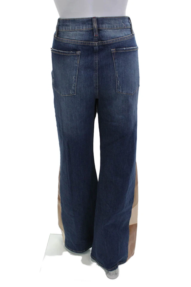 Alice + Olivia Womens Flared Wide-Leg Dark Blue Jeans Size 32 - Image 3 of 4