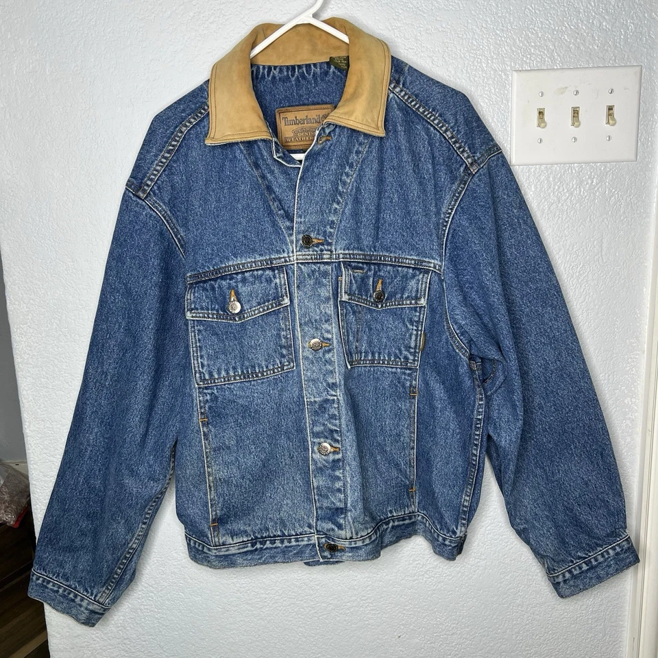 Timberland Weathergear Denim Trucker Men Jean/Suede Jacket 90’ Style Size Large - Image 2 of 4