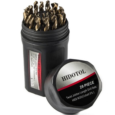 HIDOTOL Cobalt Drill Bit Set 29 PCS - M35 High Speed Steel Twist Jobber Drill Bi