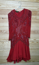 VTG Eves Allure Sequin Pure Silk Cocktail Dress Size L Bollywood Fairy Women's