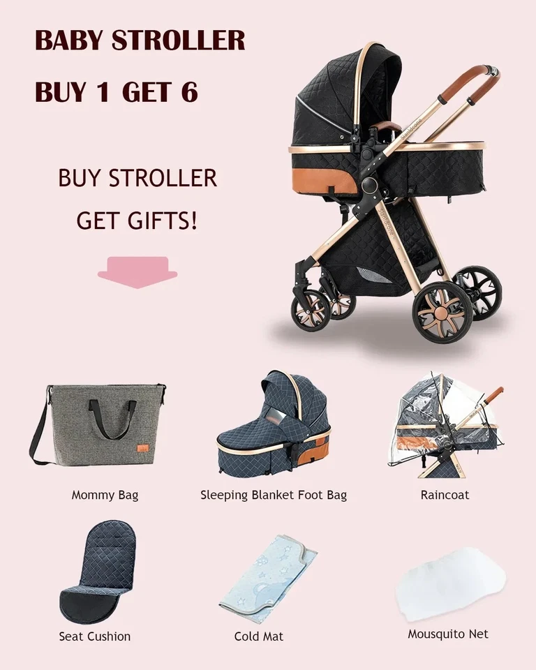 Baby Stroller 3‑In‑1 Travel System Pushchair Lightweight Pram from Birth - Immagine 3 di 4