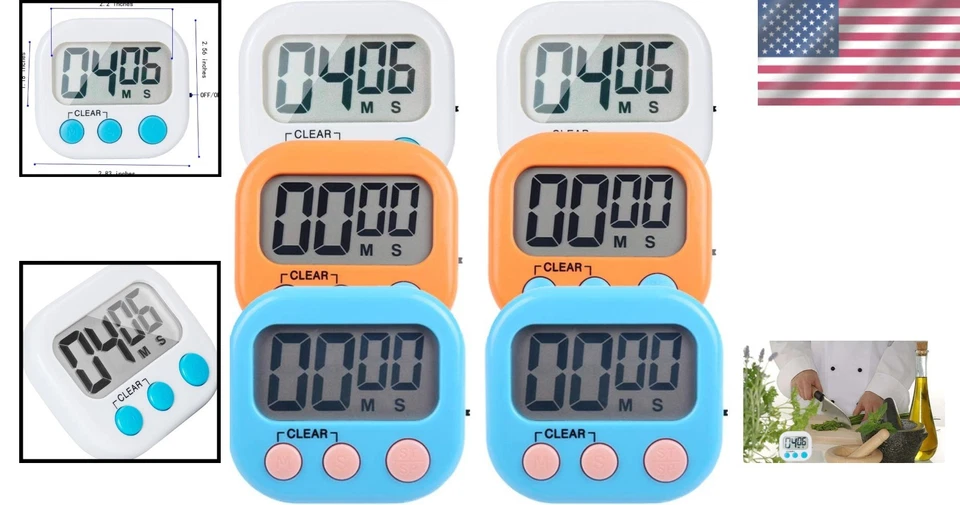 Large Display 6-Pack Digital Kitchen Timers with Magnetic Back – Versatile Use - Image 2 of 4