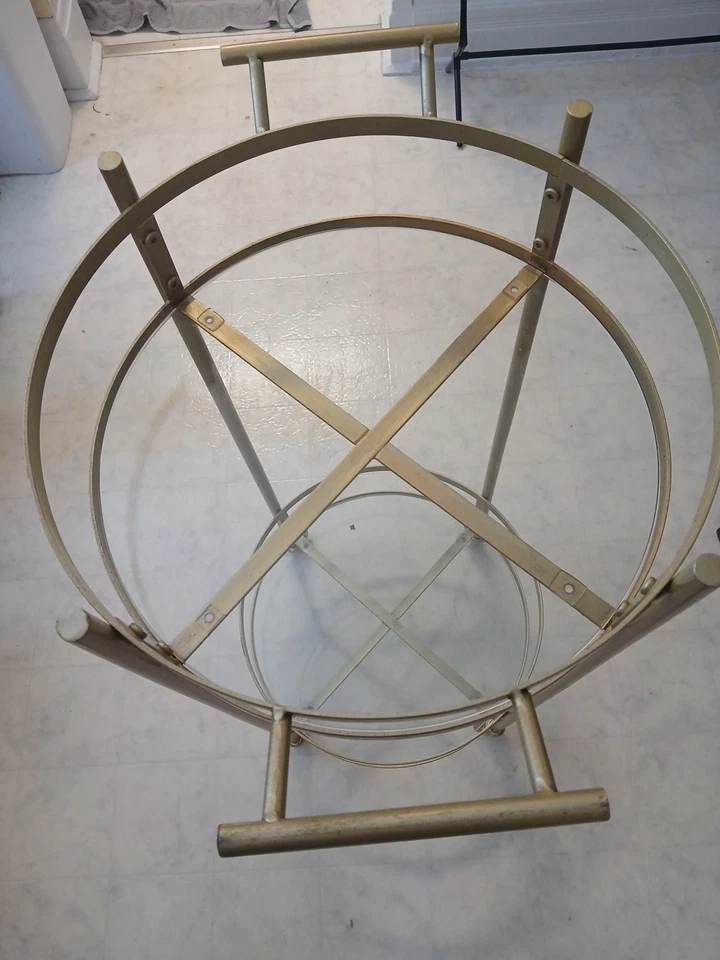 2-Tier Round Bar Cart, Chrome/Glass - Image 2 of 4