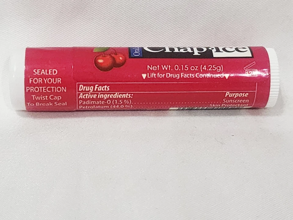 Bálsamo labial Ora Labs Chap Ice CHERRY Spf 4 de colección tamaño completo 0,15 oz/4,25 g nuevo RARO Foto 3 de 4