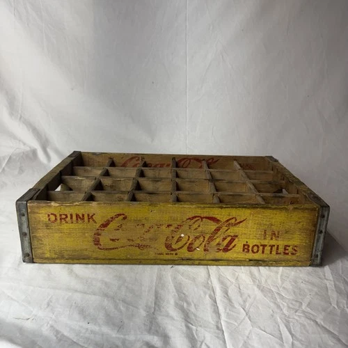 Vintage Coca-Cola Yellow Wood Crate 24 Bottle- Original-