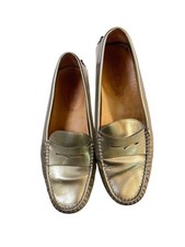 Tod's Metallic City Gommino Leather Penny Loafers Size 37.5 US 7 Gold
