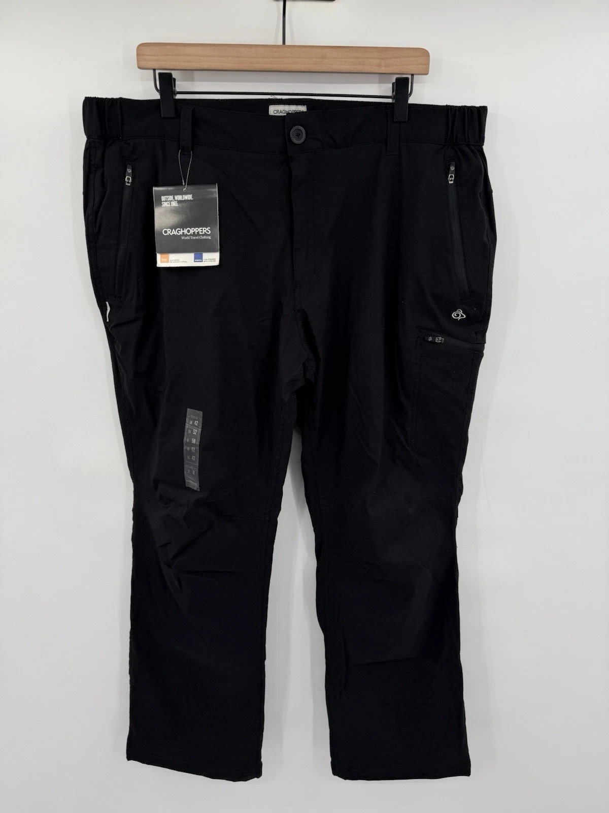 NEW Craghoppers Men's Kiwi Classic Pants Lined 42x31 Black Cargo Zipped Pockets