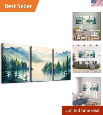 Wall Hanging Decor Set: 3 Panels of Lush Forest and Mountain Lake Views