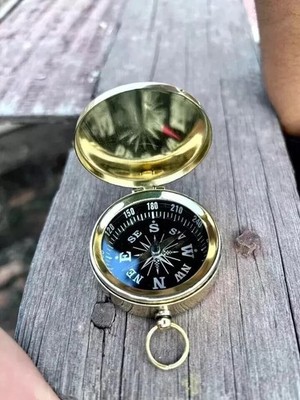Antique Nautical Brass Compass Marine Pocket Device Vintage Sailor Gift