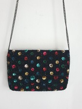 Image of Accessorize Black Bead & Sequin Spotted Bag Velvet Shoulder Metal Chain