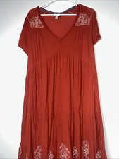 Knox Rose V Neck Boho Short Sleeve Dress Size XXL Rust Red