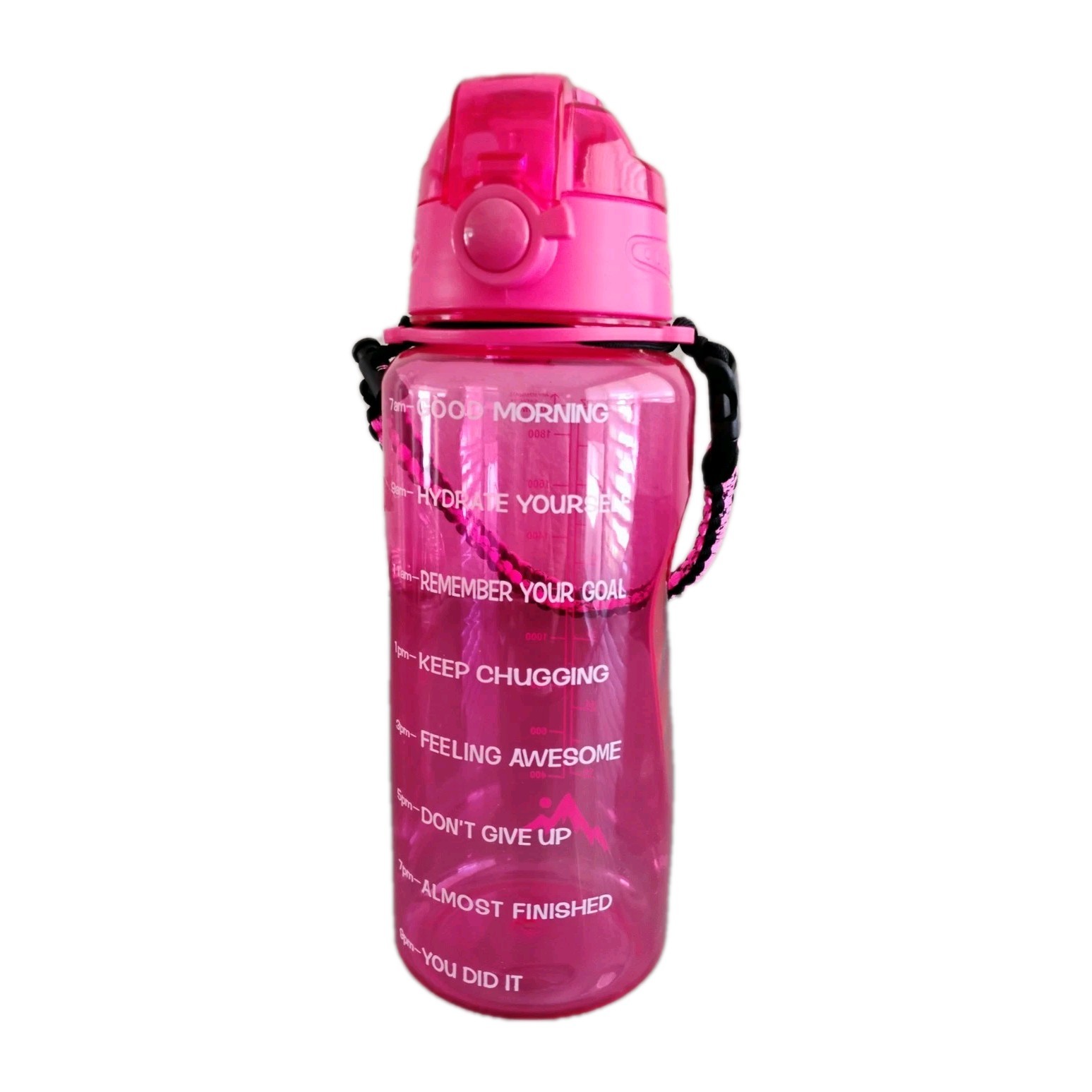 64oz Motivational Pink Water Bottle Flip-Top Time Marker Gym