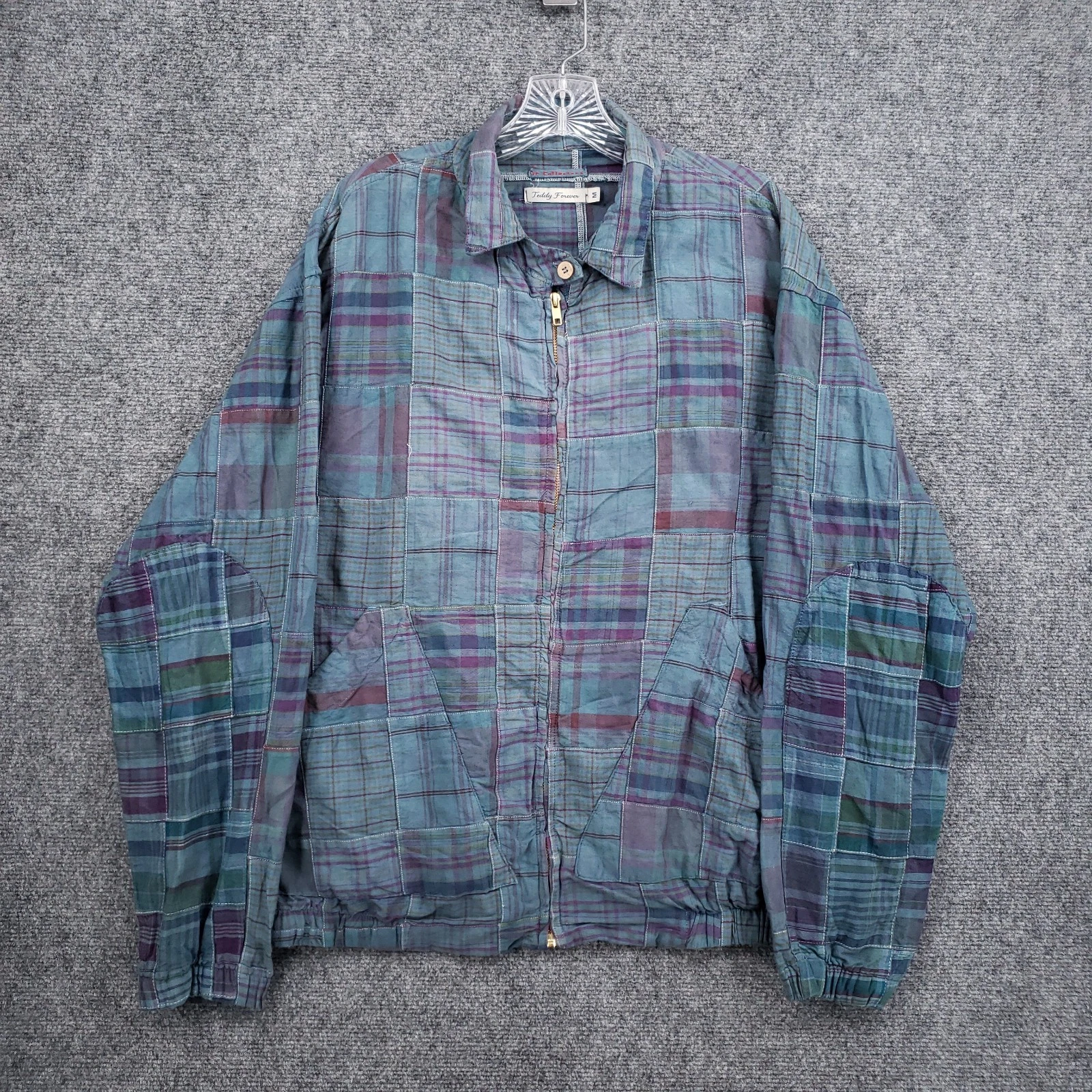 Dr Collectors Teddy Forever Patchwork Jacket Mens Medium Blue Plaid Full Zip