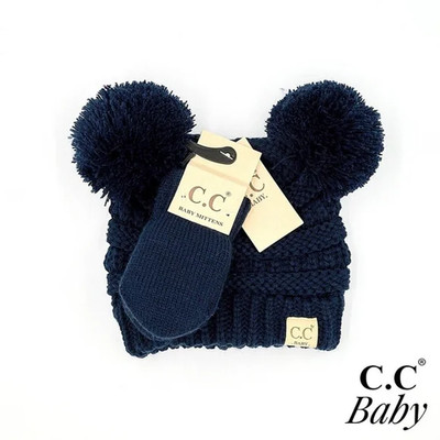 C.C Baby Navy Blue  Double Pom With Mittens