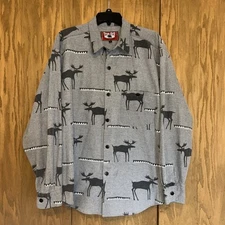 Men's True Grit Coldwater Creek Moose Gray Flannel Outdoor Camping Shirt L